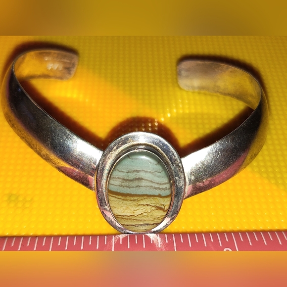 Vintage sterling agate cuff bracelet - Picture 1 of 5